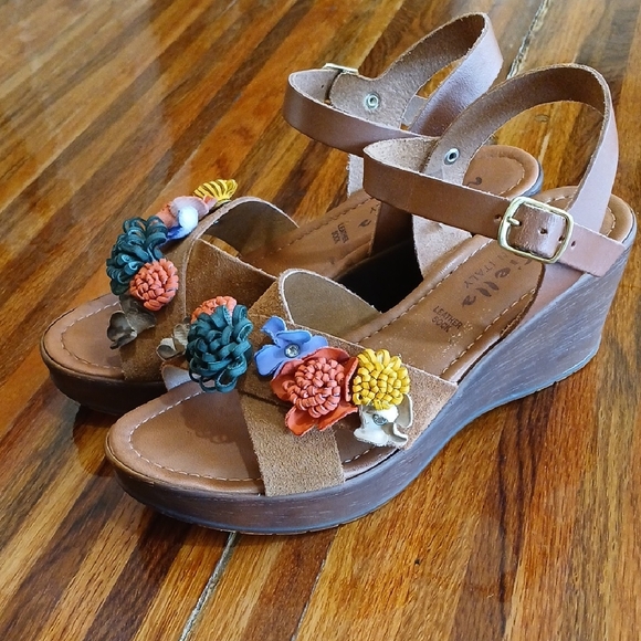 Mariella Shoes - Mariella Suede 3D Multi Floral Wedge Sandal - 8